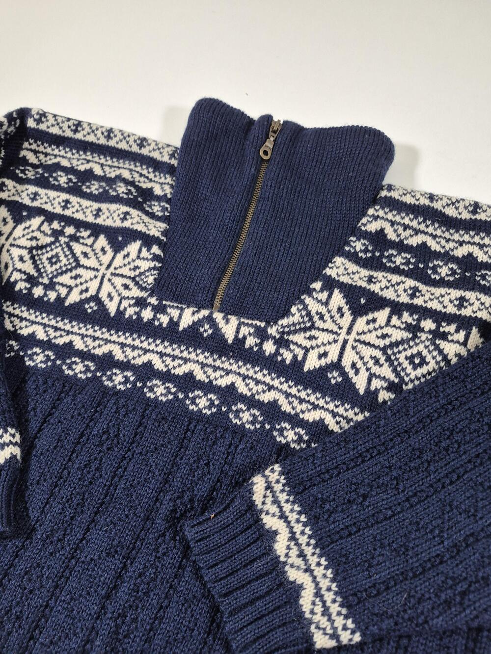 Norwear Sweater Mens Small Blue Wool 1/4 Zip Mock Neck Fair Isle Iceland Knit